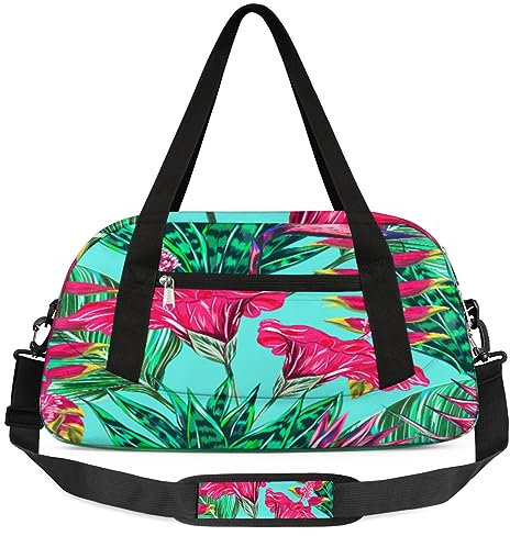 Tropischer Hibiskus Gym Duffle Bag Heliconia metallica Sport Gym Bags Overnighter Duffel Bag Wasserdicht Wochenende Übernachtung Reise Handgepäck Taschen Gymnastik Tanz Tragetasche Kleine Seesack,