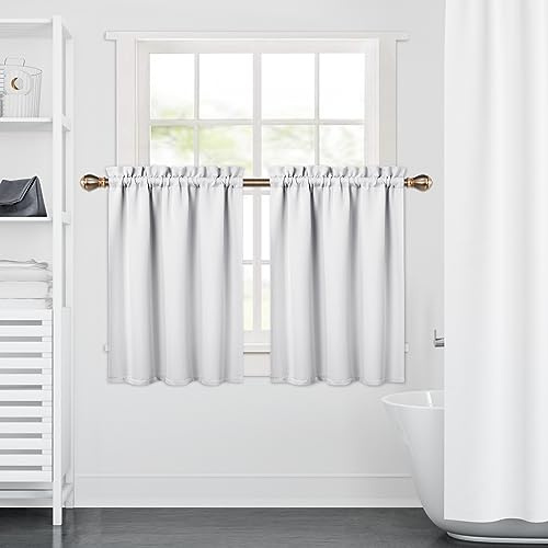 LinTimes Kurze Fenstervorhänge,Verdunkelungsvorhang für Küche Fenster,Thermische Fensterbehandlung und Cafe-Vorhang zur Raumverdunkelung 66cmx91cm(26x36 inch),2 er Set Weiß