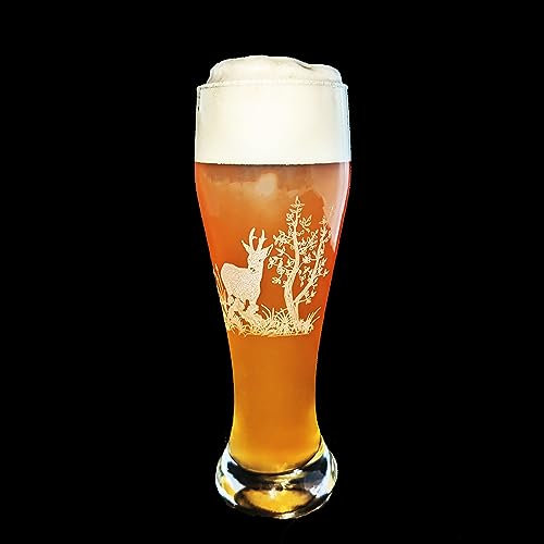 Weizenbierglas 0,5 mit Gravur | Jagdmotive | Hirsch | Reh | Wildschwein | graviertes Bierglas (Reh)