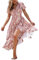 CUPSHE Women's Summer Wrap Maxi Dress - Casual Split Flared Sleeve V-Neck Ditsy Tie Waist Ruffle Beach Dress - Dusty Rose M