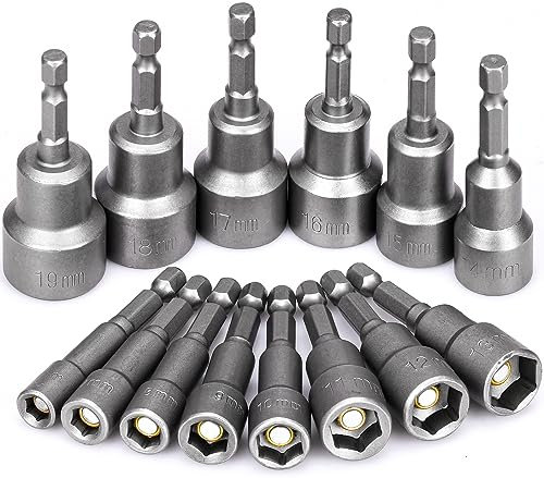 HATANSE 14 Pièces Douille Visseuse Magnétique 6-19 mm Douille Visseuse a Choc Embout Hexagonal pour Tournevis à Écrou de pour Perceuse à Main (14 Pièces Magnétique)