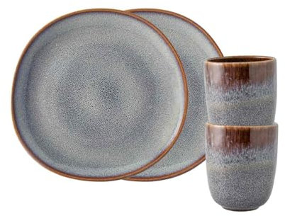 like. by Villeroy & Boch - Lave Bleu Frühstücks-Set 4-teilig, Becher ohne Henkel (400 ml) und Frühstücksteller (23 cm) für 2 Personen, Steingut, Blau