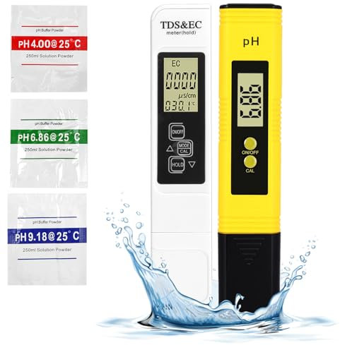 pH Messgerät, PH EC und Temperatur 4 in 1 TDS, PH Wasser Messgerät Digitale, pH Meßgerät 0.00-14.00 mit Automatisch Kallibrierung, Pool Wassertester für Trinkwasser, Schwimmbad, Aquarium und Labor