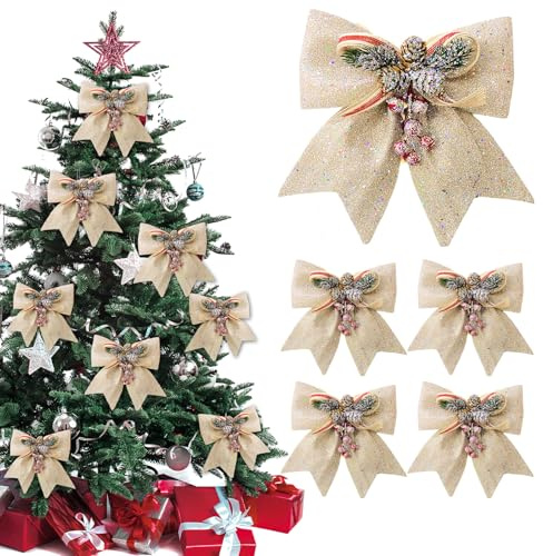 SilverChry 5 Stück Weihnachtsbaumschleifen Baumschmuck Schleife Schleife für Party Hochzeit Geschenkboxen