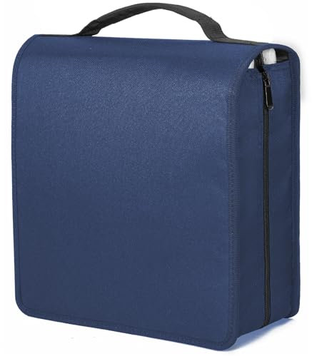 IPEB CD Storage Bag DVD Wallet Case Disc Organiser for Audio Music Media Disk Storage Holder Bag with Zipper(200 Disk Units, 100 Booklet Pockets-Blue