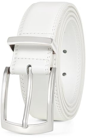 JasGood Herren Ledergürtel Klassisch Leder Gürtel für Herren Jean Business Anzug Gürtel Leder mit Dornschließe 33mm Breit,Weiß,110cm