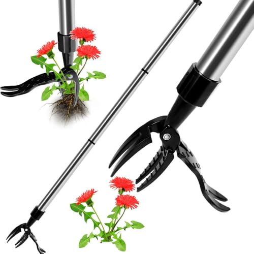 Agarte Weed Puller, Weed Remover Tool, Telescopic Root Remover, Stand-up Manual Weed Tool for Garden, Hand Weeder with Foot Plate and 4 Claws for Garden Lawn Farmland Transplant Gardening