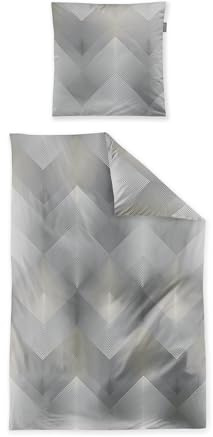 Irisette Wave Mako-Satin Bettwäsche 135x200 Zickzack grau beige 8624-11