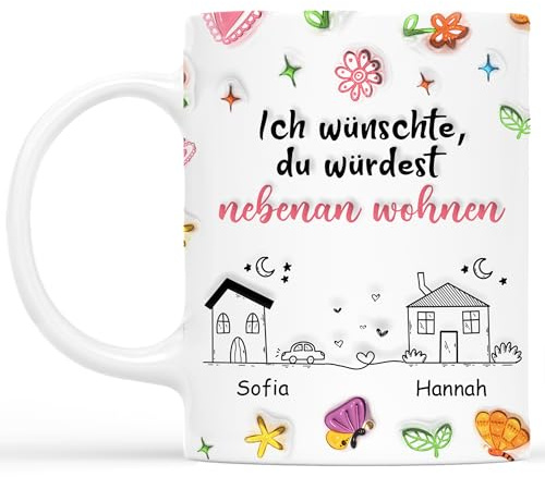 Geschenke Mall Tasse Personalisiert - Ich Wünschte Du Wärst Näher Funkeln - Persönliches Geschenk für Freund, Geschenk freundin personalisiert, Bester freund tasse (2 Häuser)