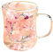 Taza de vidrio con flores secas, transparente, taza de café de doble pared con asa aislada para bebidas calientes, taza de café aislada