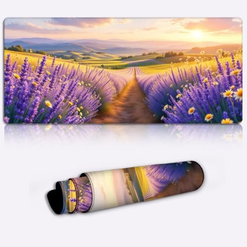 LJSPTU Chemin de Lavande au Coucher du Soleil Grand Tapis de Souris XL Base antidérapante Ordinateur PC Portable Gaming Bureau Maison Accessoire de Bureau Gadget 900 * 400 * 4mm