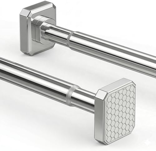 Teleskopstange Verstellbare Gardinenstange, Edelstahl, Ohne Bohren, für Badezimmer, Schlafzimmer, Küche, Wohnzimmer, Kleiderschrank (Silber, 65-249cm)