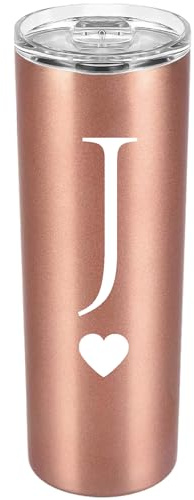 landskykit Letter J Initial Monogram Gifts for Women Men 20oz Rose Gold Stainless Steel Skinny Tumbler Car Mug Drink Cup Personalized Birthday Wedding Proposal Graduation Present (J)