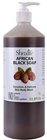 African Black Soap Liquid, 1 l, hergestellt aus Sheabutter und nativem Kokosöl Enthält keine SLS, Reinigungsmittel und Parabene, 1000 ml