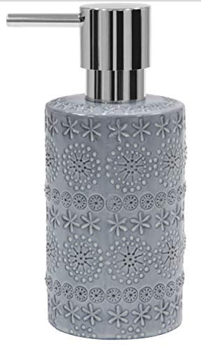 Spirella Kollektion Relief, Seifenspender Ø7x15,5 cm (0,3 l), Porzellan, Grau