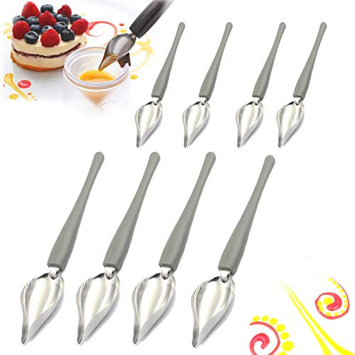 Chef Culinary Drawing Spoons Set, Stainless Steel Chef's Art Pencil for Food Decoration, Plating Decorating Pencil Spoon for Decorative Plates, Cake, Coffee 8pcs