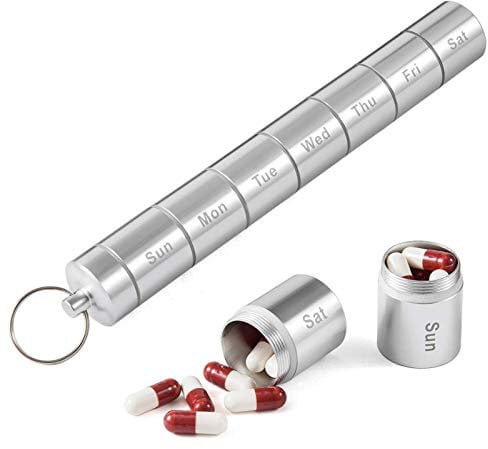 Pillendose Schlüsselanhänger Aus Edelstahl, Hochwertige Wasserdicht Tablettenbox Medizin Pillendosen Mit 7 Teilbaren Fächer, Kleine Tablettendose Für Unterwegs, Outdoor, Reisen, Wandern, Camping