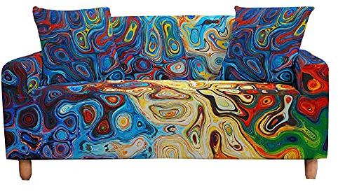 FANSU 3D Bunt Abstrakt Bedruckte Sofabezug mit Armlehnen, Stretch Antirutsch Sofabezug 1/2/3/4-Sitzer, L Form Sofabezug/Couchbezug/Sesselbezug für Haus Dekoration (Verzerrung,2 Sitzer)