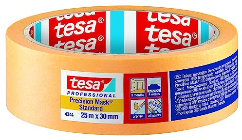 tesa Präzisionskrepp 4344 Standard - 6er Pack - Professioneller Malerkrepp mit dünnem Papierträger - zum präzisen Abkleben und Abdecken - orange - je 50 m x 25 mm