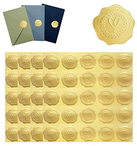 SEMINISMAR Wachssiegel Selbstklebend,Briefumschlag Aufkleber Geprägtes Herz,Sticker Hochzeit Aufkleber,Gold Geprägte Wachs Siegel Aufkleber,Hochzeit Umschlag Siegel Aufkleber Selbstklebende,100 Stück