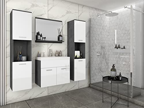 PIASKI Montréal XL Ensemble de meubles de salle de bain avec lavabo inclus Matera/blanc brillant