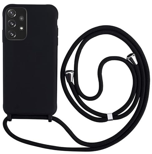 Keteen handyband hülle für Samsung Galaxy A52 4G / 5G / A52S 5G Handyhülle mit Band Slim Silikon Abnehmbar Kordel Stossfest Bumper Cover zum Umhängen Necklace Handyhülle für Samsung A52-Schwarz