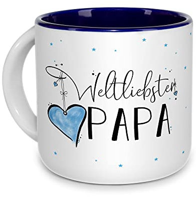 Tasse mit Spruch für den weltliebsten Papa - Geschenk für Papa, Geburtstagsgeschenk, Familie | Hochwertige Keramik - Innen Dunkelblau, 400ml