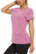 KEFITEVD Yoga Shirt Damen Kurzarm Leicht Wandershirt mit Rundhalsausschnitt Stretch Polyester Tshirt Atmungsaktiv Dünn Sommershirt Regular-Fit Oberteil Meliert Rosa XXL