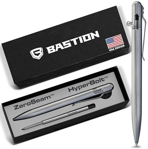 BASTION Bolt Action Pen - Titanium Silver Slim - HyperBolt & ZeroSeam EDC Pen, Refillable Titanium Writing Pen, Premium Gift, Flagship Executive Pocket Pen