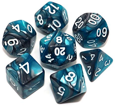 CREEBUY Set di 7 dadi DND RPG poliedrici per Dungeon and Dragons MTG D&D D20 D12 D10 D8 D6 D4 (Lake Blue & Silver)