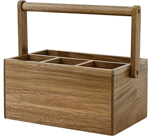 VaeFae Acacia Silverware Caddy with Handle, Wooden Utensil Holder, Mulip-pose Organizer for Kitchen, Office, Bathroom, Bedroom