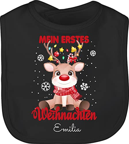 Lätzchen - Geschenke - Mein erstes Weihnachten mit Name personalisiert I Weihnachtsoutfit Baby I 1. Weihnachten - Unisize - Schwarz - christmas my latz weihnachts first laetzchen weihnachtliche