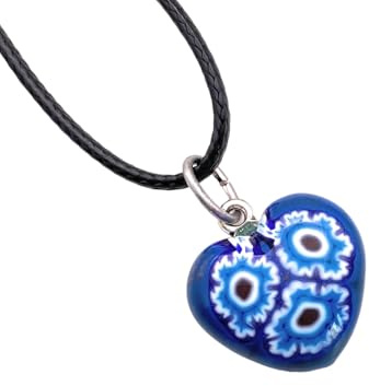 Murano Passion Pendentif Coeur en Verre de Murano, Collier Pendentif Coeur Millefiori, Coeur en Verre Fait Main, Bijoux en Verre de Murano, Petit Coeur délicat 14mm/1.4cm (MHT10)