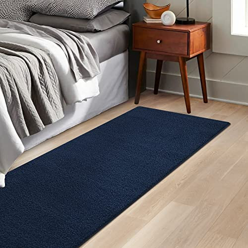 KARAT Bettvorleger Dynasty - edle Velours Bettumrandung - Teppich Läufer für Schlafzimmer Wohnzimmer - Flauschiger Teppichläufer (80 x 200 cm, Blau)