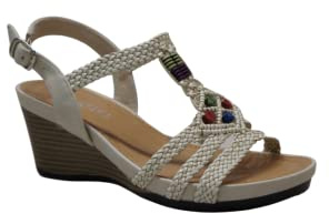 IVACHY Bohemian style wedges summer shoes braided decorated with beads ankle buckle closure open toe