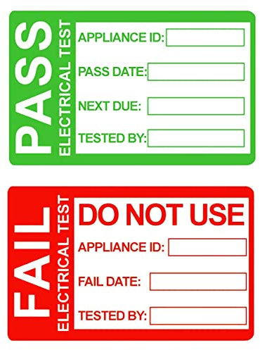 PACK4YA Pat Lot de 250 étiquettes de test de sécurité électrique 25 x 41 mm + 25 étiquettes d'échec, étiquettes d'équipement de test d'appareils