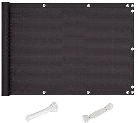 QINGLV Copri Ringhiera Balcone 90x1000cm Copri Ringhiera Balcone Esterno Impermeabile Anti-UV Telo Copertura Frangi-Vista Frangivento per Balconi Recinzioni Terrazze -Grigio Scuro