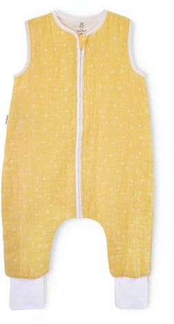 Ehrenkind® Baby Sommerschlafsack mit Füßen Musselin | aus weicher OEKO-TEX zertifizierter Bio-Baumwolle | Sommer Baby Schlafsack 1 TOG Gr. 80 Farbe Vanille-Weiße Pusteblume