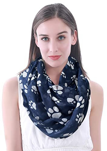 Lina & Lily Damen Loop Schal mit Pfoten-Print Hund Katze (Marineblau)