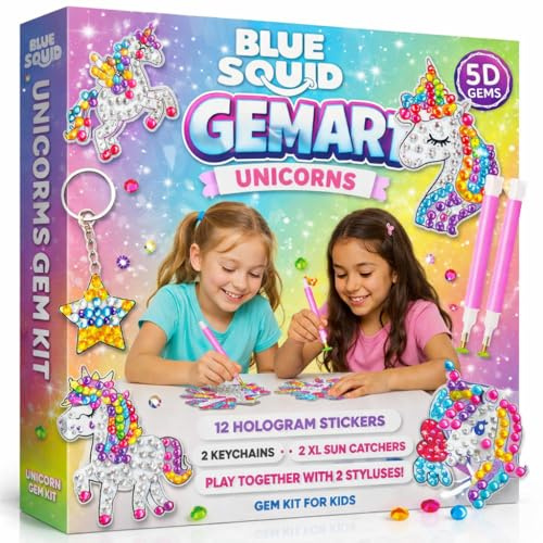 Blue Squid Diamond Art for Kids – Unicorn - Fun & Easy DIY 5D Gem Art Kits Kids Gift Set for Gem Keychains, Stickers, Sun Catchers - Diamond Painting for Kid Girls, Boys Ages 6-12