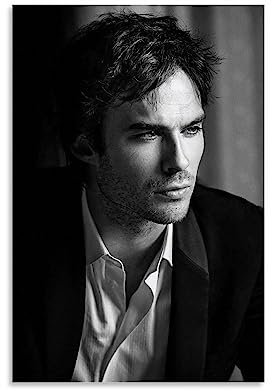 Ian Somerhalder Schwarz-Weiß-Pose Leinwand-Poster, dekoratives Gemälde, Leinwand-Wandposter und Kunstdruck, modernes Familienschlafzimmer-Dekor-Poster, 20 x 30 cm