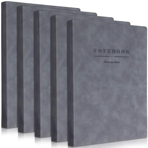 SATINIOR A4-Notizbücher, Leder, Softcover, Tagebuch, Grau, 5 Stück
