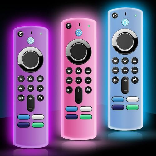 3 Pack TV Remote Cover Case, Anti Slip Silicone Protective Case Glow in The Dark with Lanyard(Blue & Pink & Purple)