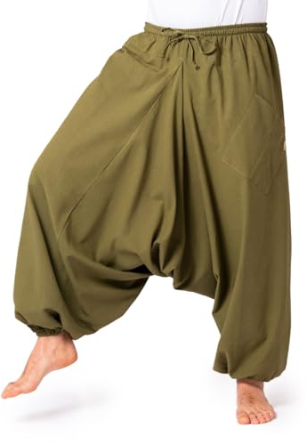 PANASIAM Aladinhose Damen & Herren - Haremshose Unisex - Pumphose Baumwolle | grob gewebt mit Linienstruktur, weiter Schnitt für Yoga, Alltag & Reise, elastischer Bund und große Tasche, tiefer Schritt