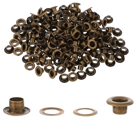 Aster 200 ojales y ojales, ojales de metal de 3/16 pulgadas con arandelas, ojales redondos para tela, ropa, lonas, cuero, manualidades, cortinas, sombreros, decoración de reparación (bronce),
