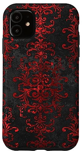 Hülle für iPhone 11 Hülle Gothic dunkelrot floral retro Muster okkulte goth Telefon