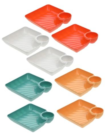 Hoement 8 Stück Knödelteller Sushi Teller Teller Mit Dip Abschnitt Teller Mit Saucenfach Servierplatte Lebensmittelteller Teller Mit Saucenfach Chips Und Dip Servierplatte