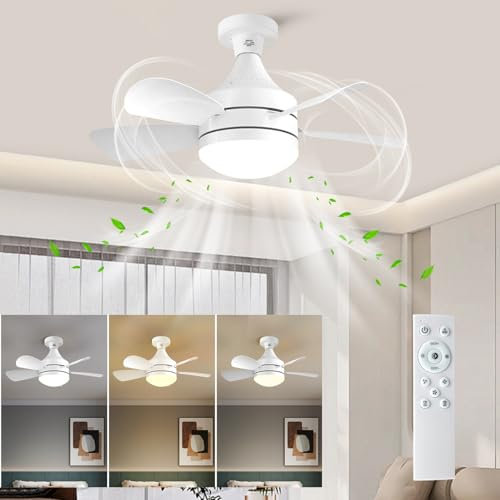 YumSur Ceiling Fans with Lights,E27 50W Ceiling Lamp with Fan RC Timing, 3 Speeds 3 Colors (3000-6500K) LED Lights, Quiet Fan 5 Blades,Modern Fan Lamp for Bedroom Living Room(Style 9)