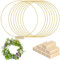 8 Stück 25cm Gold Metallringe zum Basteln, Metallring mit 8 Stück Holzständern Fuß Metall Deko Ringe für DIY Handwerk Floristik Hochzeitskranz Weihnachtsdekoration Wandbehang Metallringe
