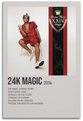 HYEDHGD MJIFEI24K Poster Magie von Bruno Mars, Vintage-Kunst, Raumdekoration, ästhetisches Schlafzimmer-Poster für Schlafzimmer, 30 x 45 cm, ungerahmter Stil